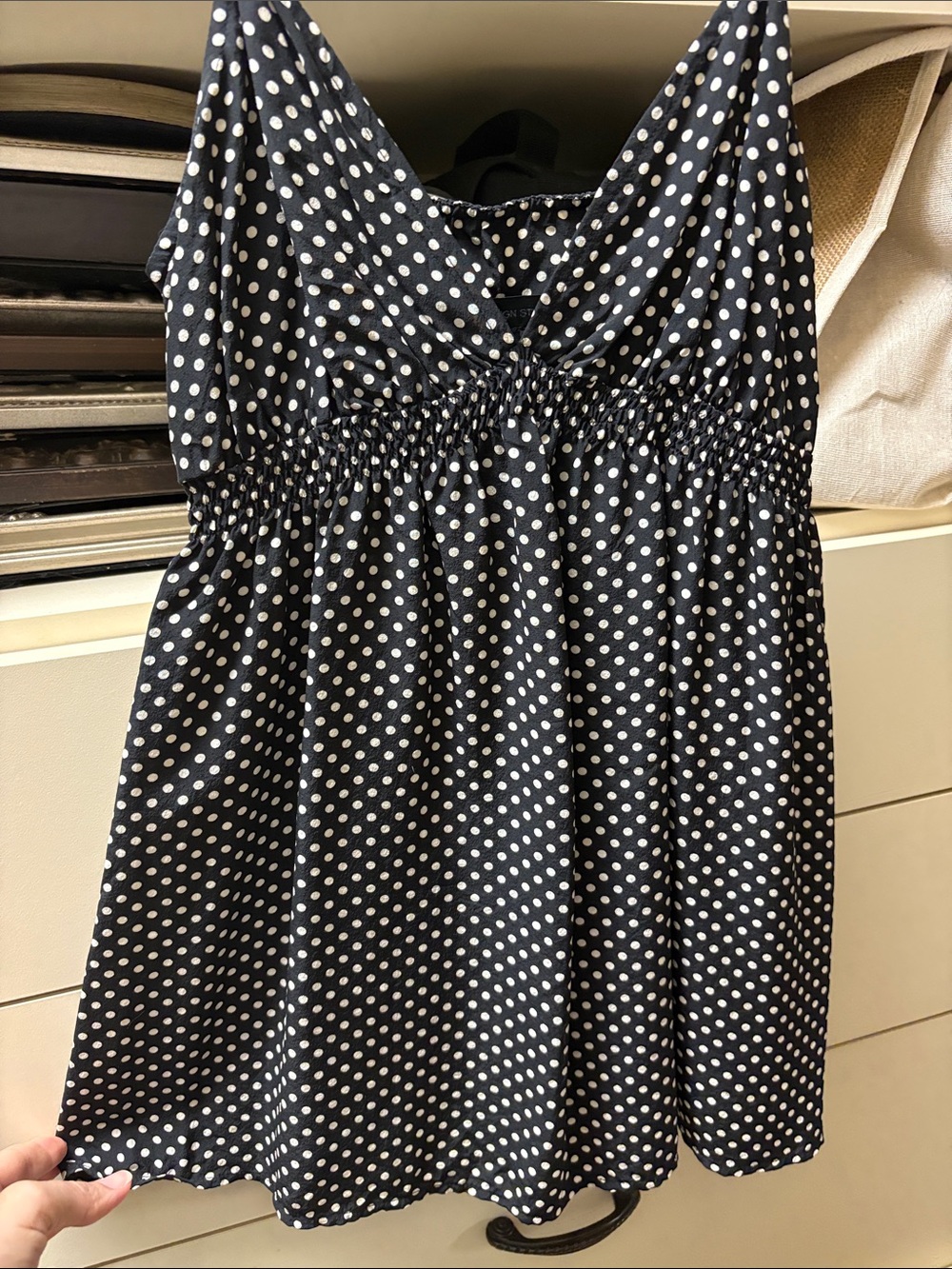 Women’s Express Black Flowing Top with White Polka Dots